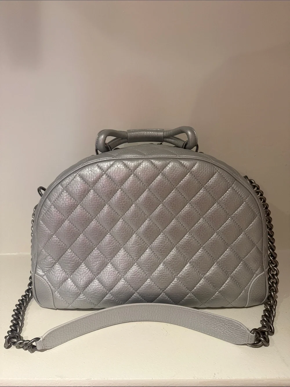 CHANEL Airline Silver Small Roundtrip Bowling Bag (RHW)